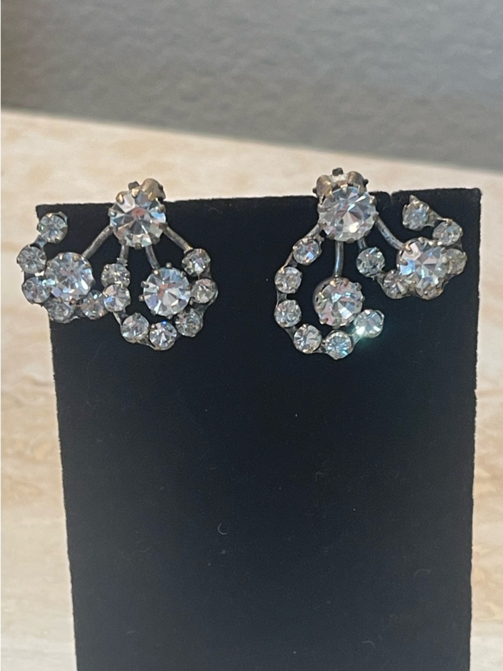 Silver-Tone Clear Crystal Floral Drop clip on Earrings